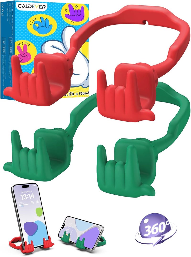 CALDEVER Stocking Stuffers for Teen Boys Girls Gifts Cell Phone Stand Upgrade Adjustable Rock on Lazy Phone Stand for Desk Cool Funny Gadget Gifts for Christmas Adult Men Women Wife 2Pack Forest Green Red - Image 1
